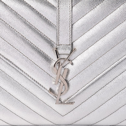 Saint Laurent Metallic Grain De Poudre Matelasse Medium Monogram Satchel Silver 7 of 19