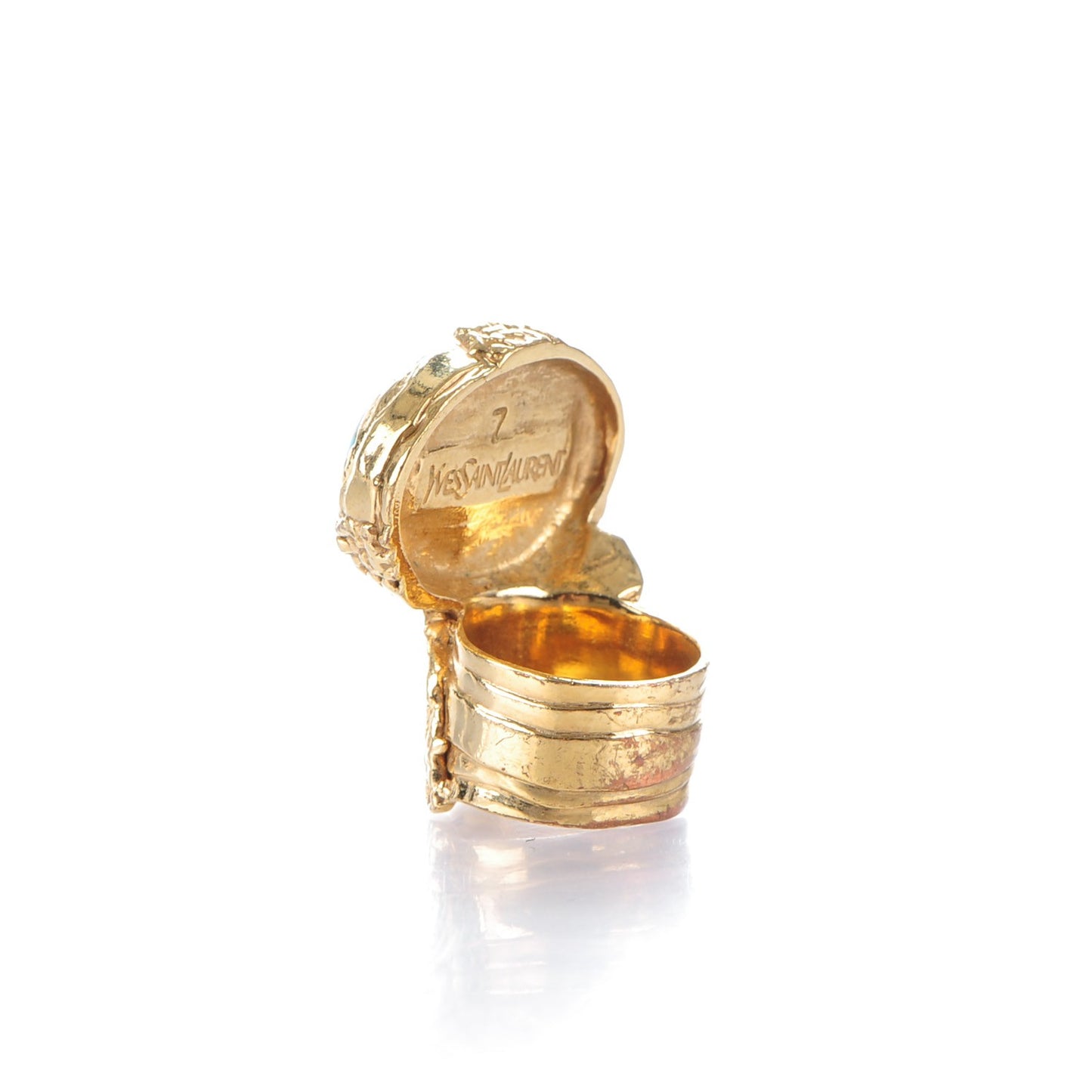 Glass Cabochon Arty Ovale Ring 7 Gold Turquoise