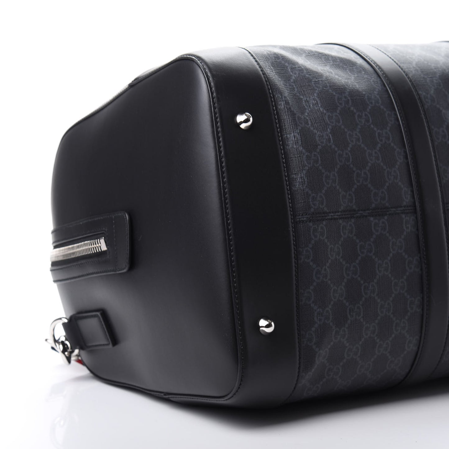 Soft GG Supreme Monogram Appia Calfskin Web Large Carry On Duffle Bag Black Grey