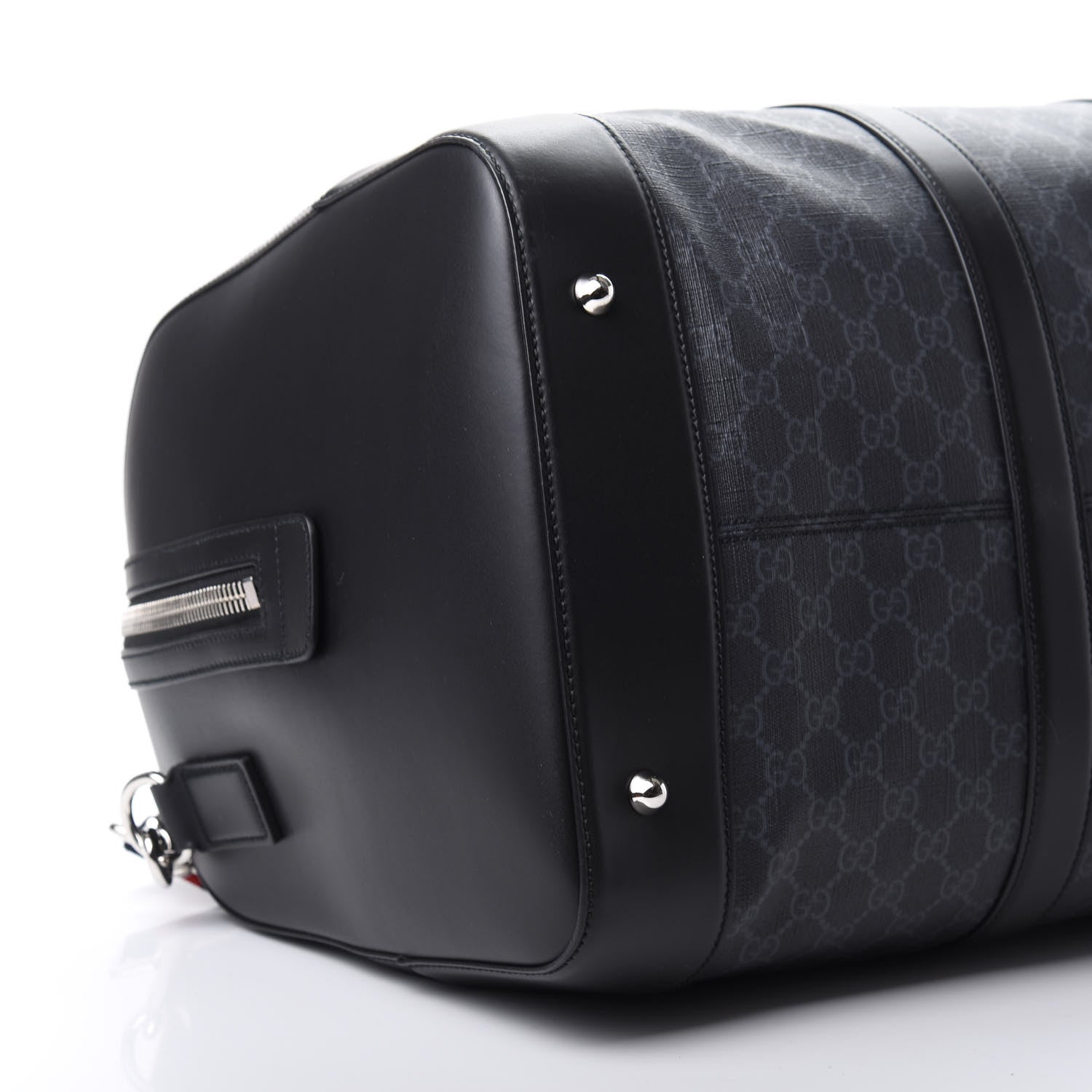 Gucci Soft GG Supreme Monogram Appia Calfskin Web Large Carry On Duffle Bag Black Grey 8 of 9