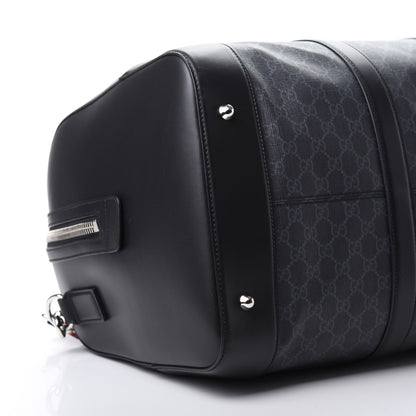 Gucci Soft GG Supreme Monogram Appia Calfskin Web Large Carry On Duffle Bag Black Grey 8 of 9