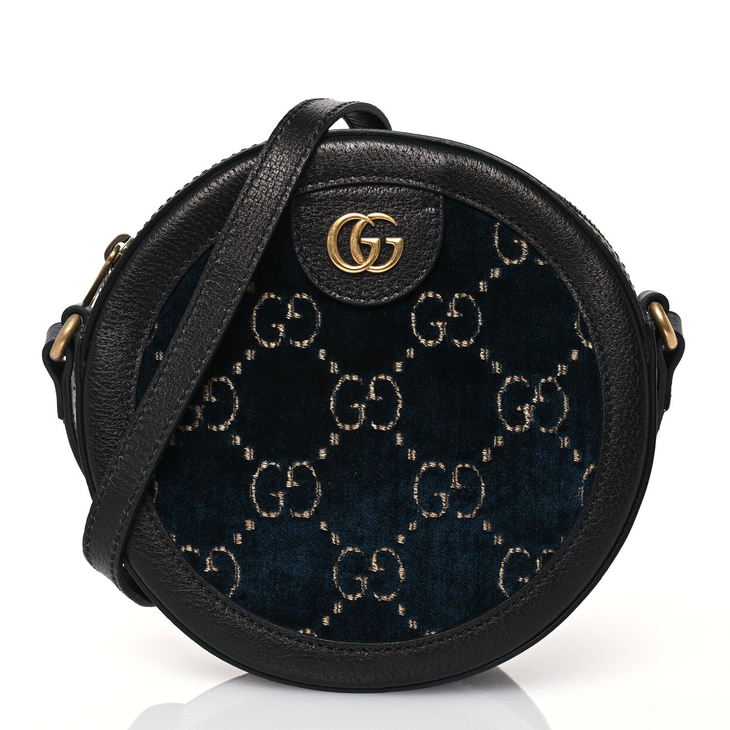 Gucci Velvet Calfskin GG Monogram Round Shoulder Bag Blue Beige 1 of 12