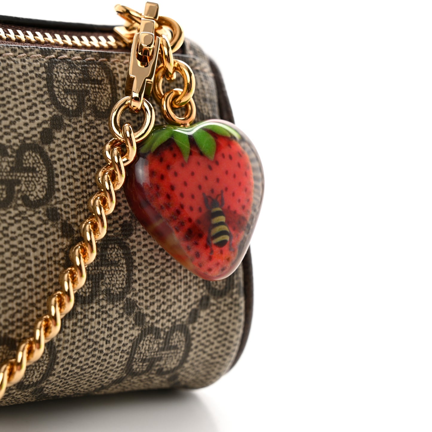 GG Supreme Monogram Strawberry Retro Interlocking G Barrel Coin Purse Beige Ebony
