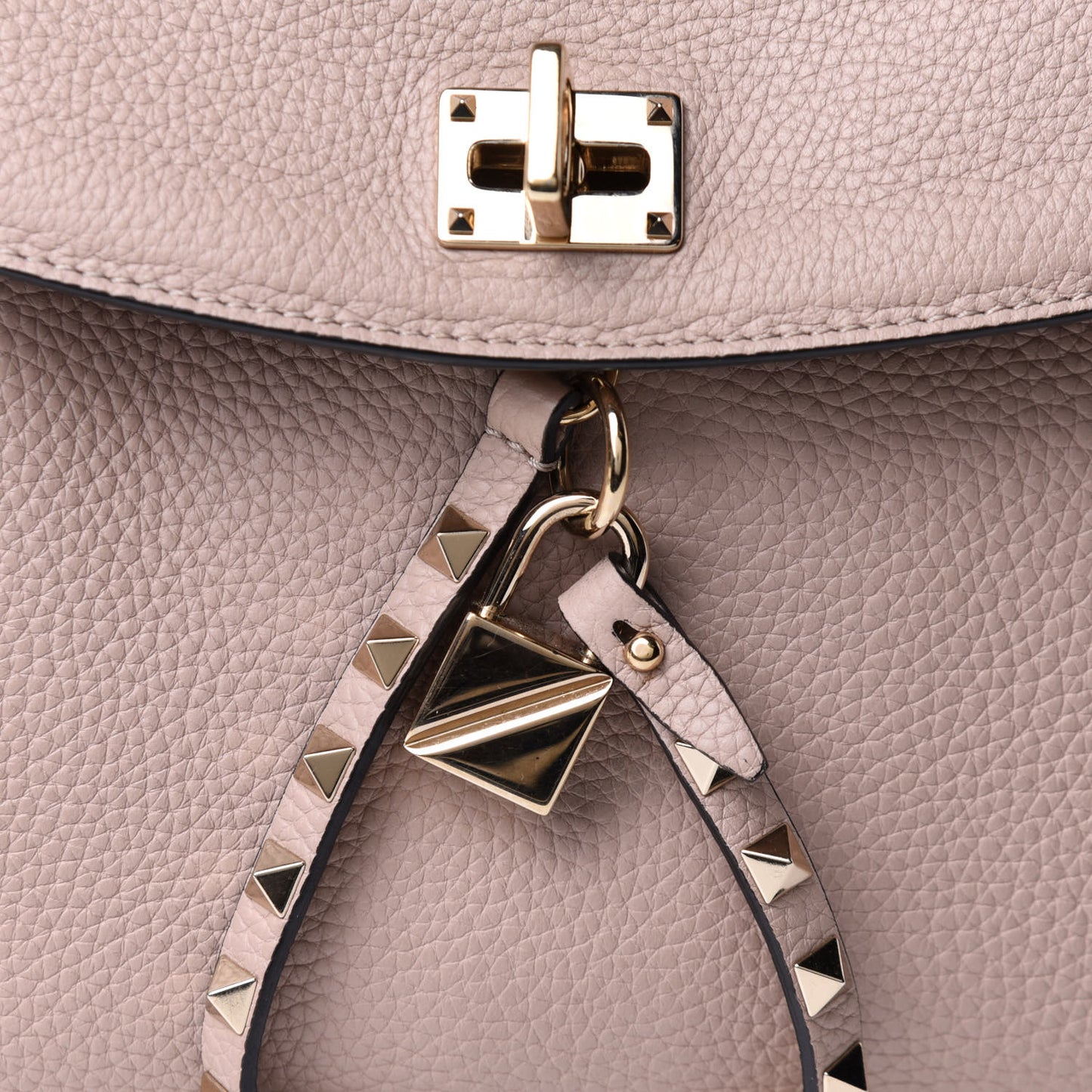 Pebbled Calfskin Rockstud Twiny Top Handle Bag Poudre