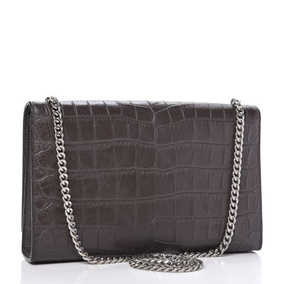 Saint Laurent Calfskin Crocodile Embossed Medium Classic Monogram Kate Tassel Satchel Earth Grey 3 of 9