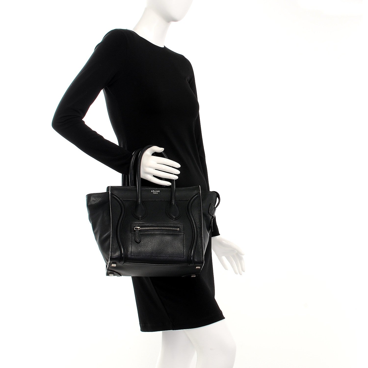 Celine Drummed Calfskin Micro Luggage Black 2 of 11