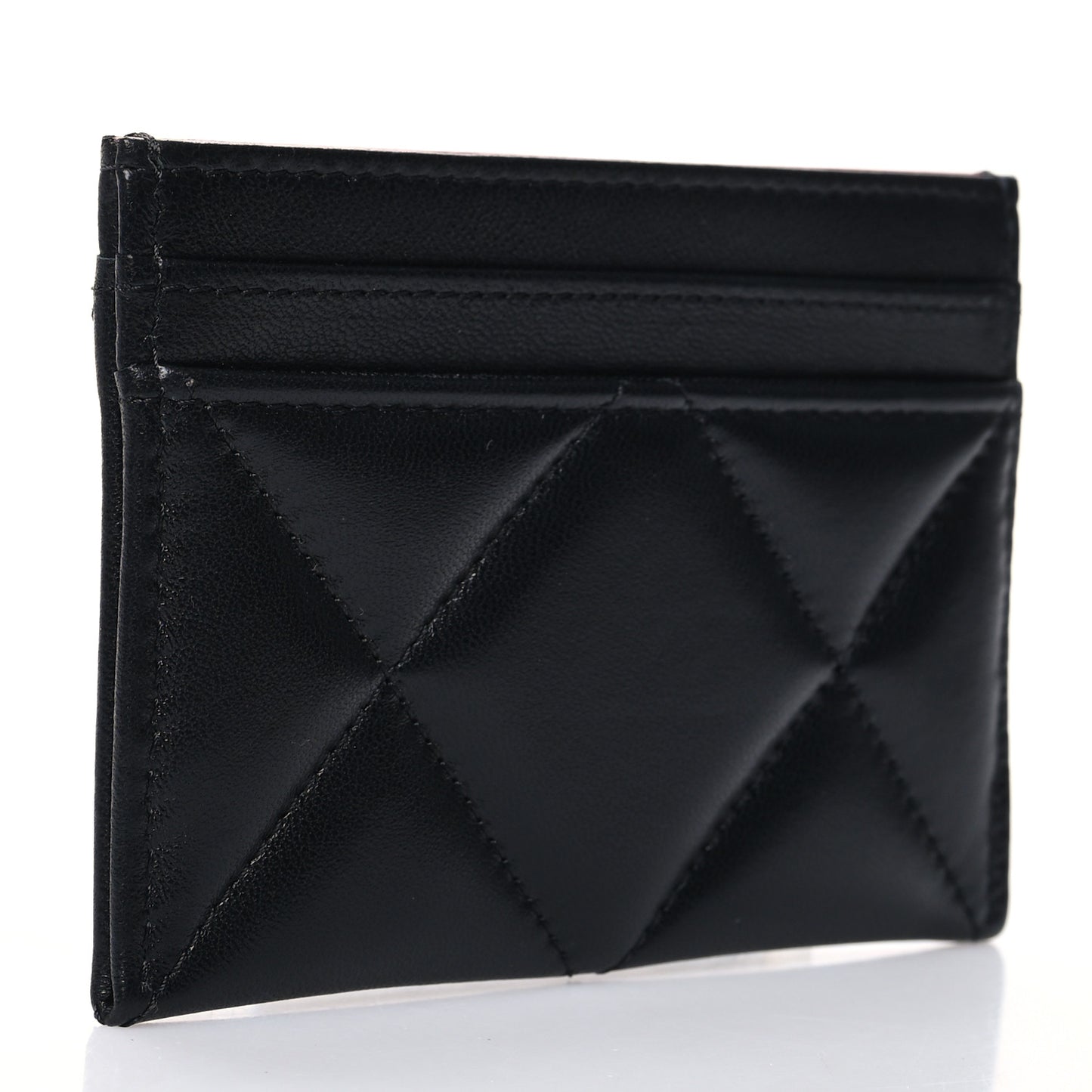 Lambskin Quilted Chanel 19 Card Holder Black