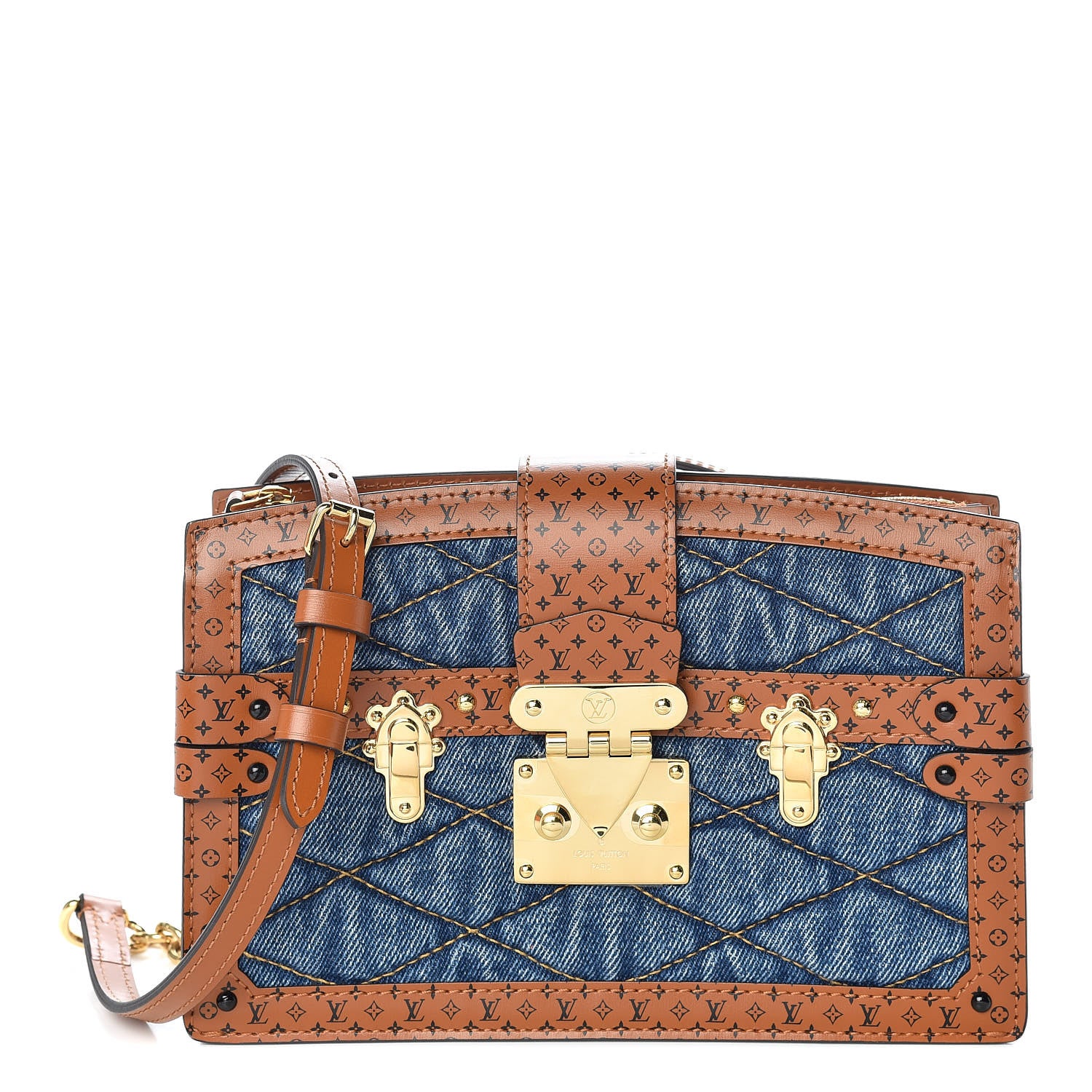 Louis Vuitton Denim Calfskin Malletage Trunk Clutch Light Blue 1 of 9
