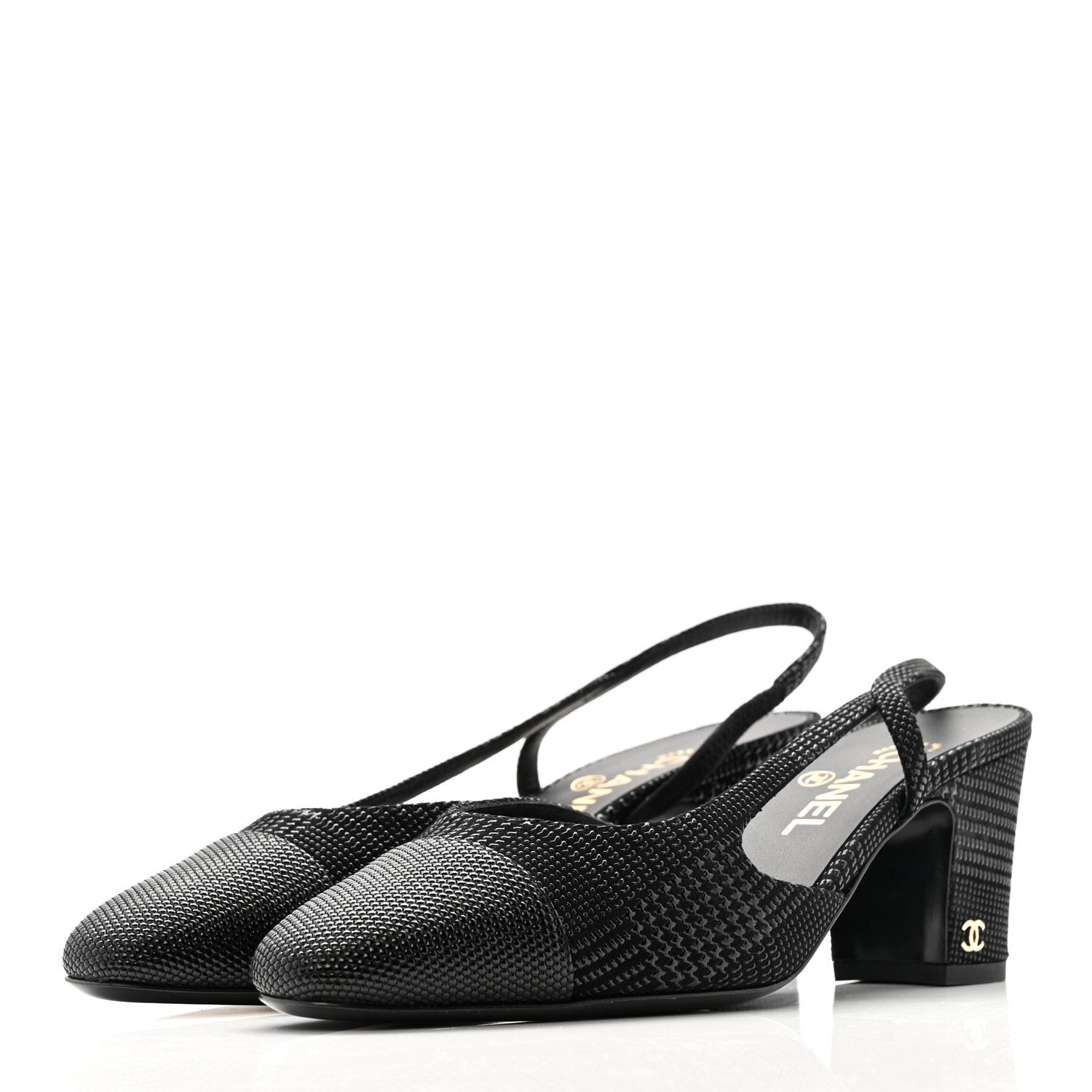 Chanel Suede Kidskin Cap Toe CC Slingback Pumps 39 Black 4 of 10