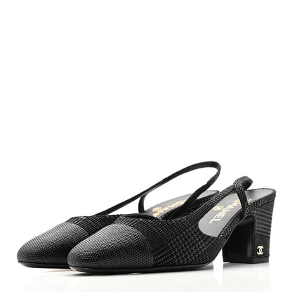 Chanel Suede Kidskin Cap Toe CC Slingback Pumps 39 Black 4 of 10