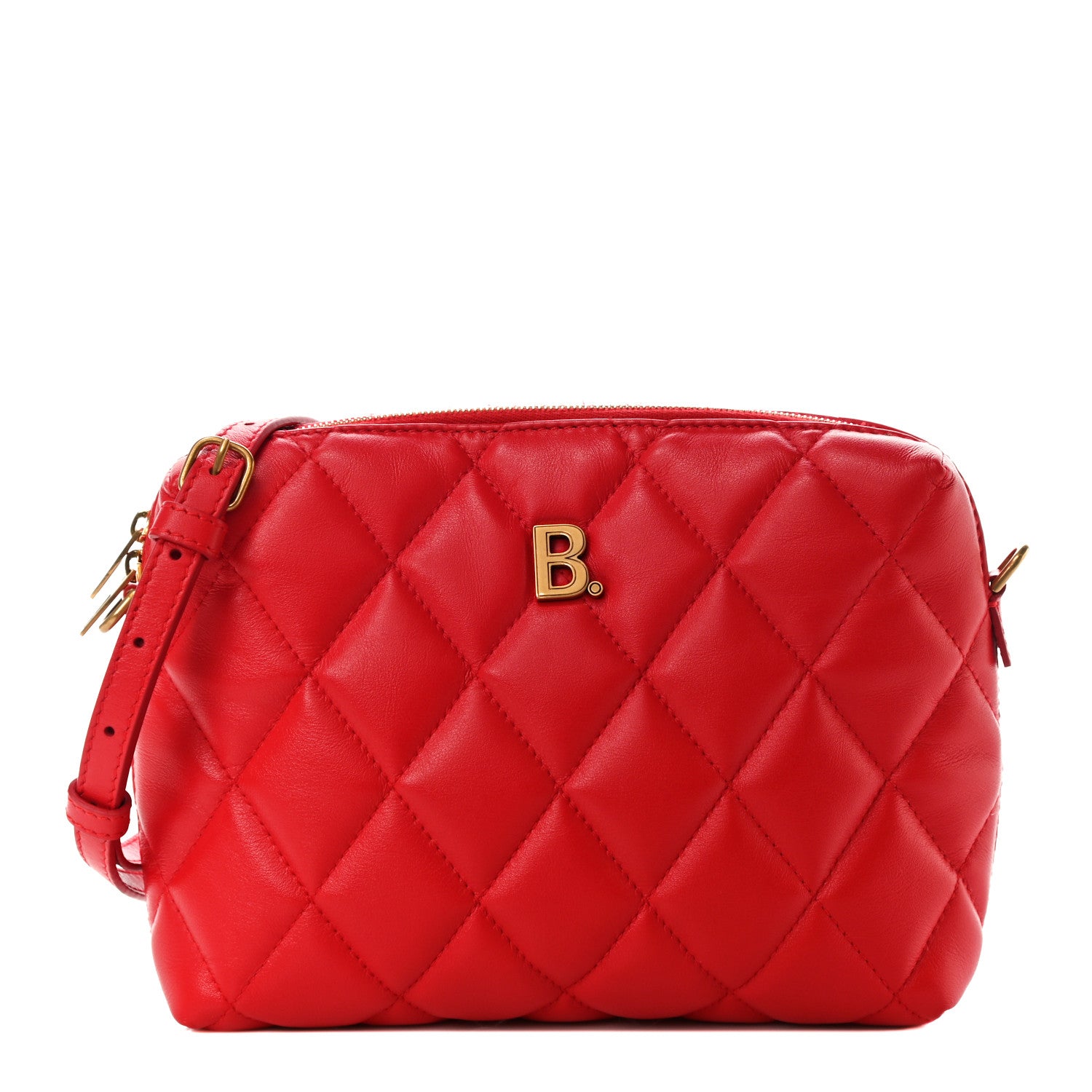 Balenciaga Nappa Calfskin Quilted Touch B Camera Shoulder Bag Bright Red 1 of 10