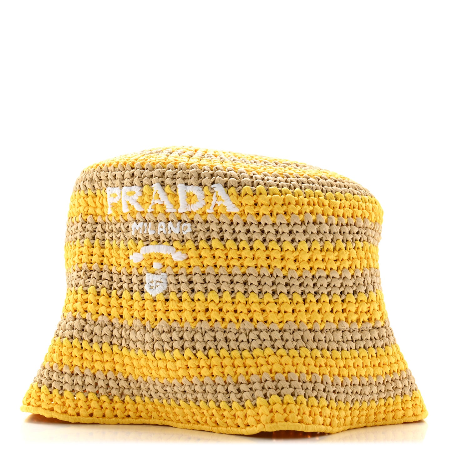 Raffia Striped Logo Embroidered Womens Bucket Hat S Naturale Giallo