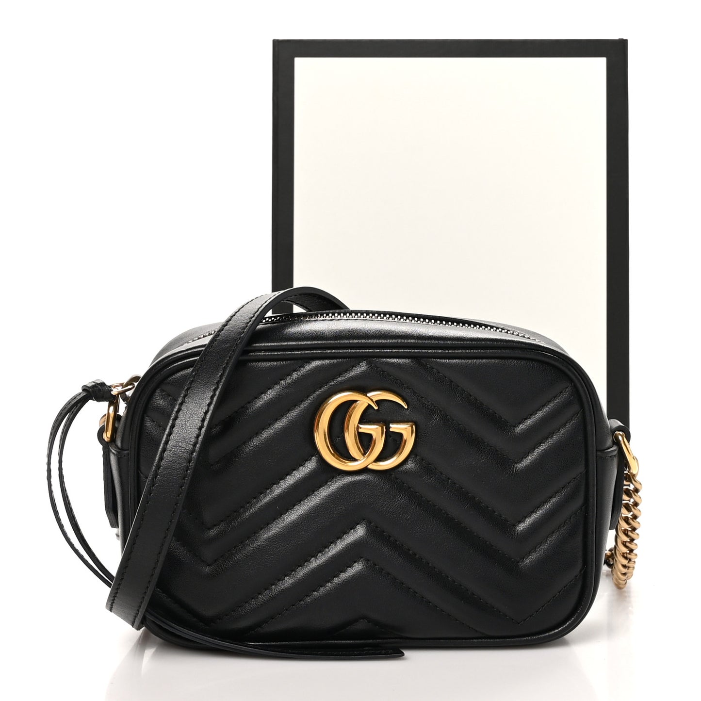 Calfskin Matelasse Mini GG Marmont Chain Shoulder Bag Black