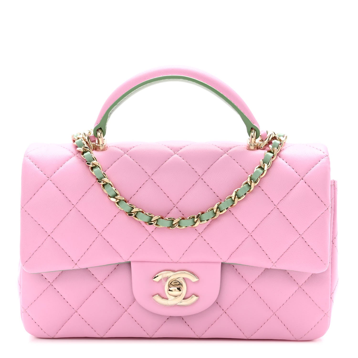Chanel Lambskin Quilted Mini Top Handle Rectangular Flap Lilac Light Green 1 of 10