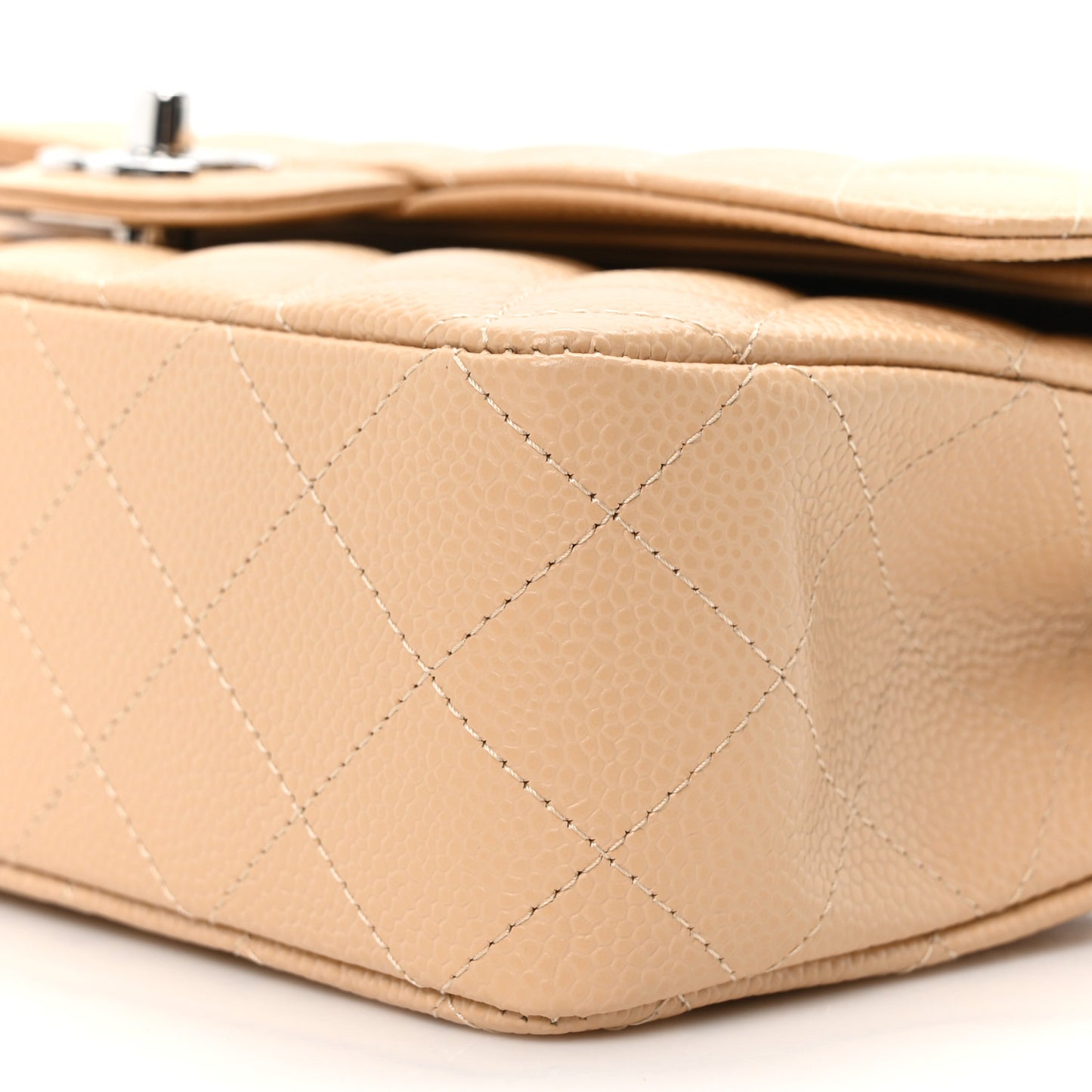 Caviar Quilted Medium Double Flap Beige