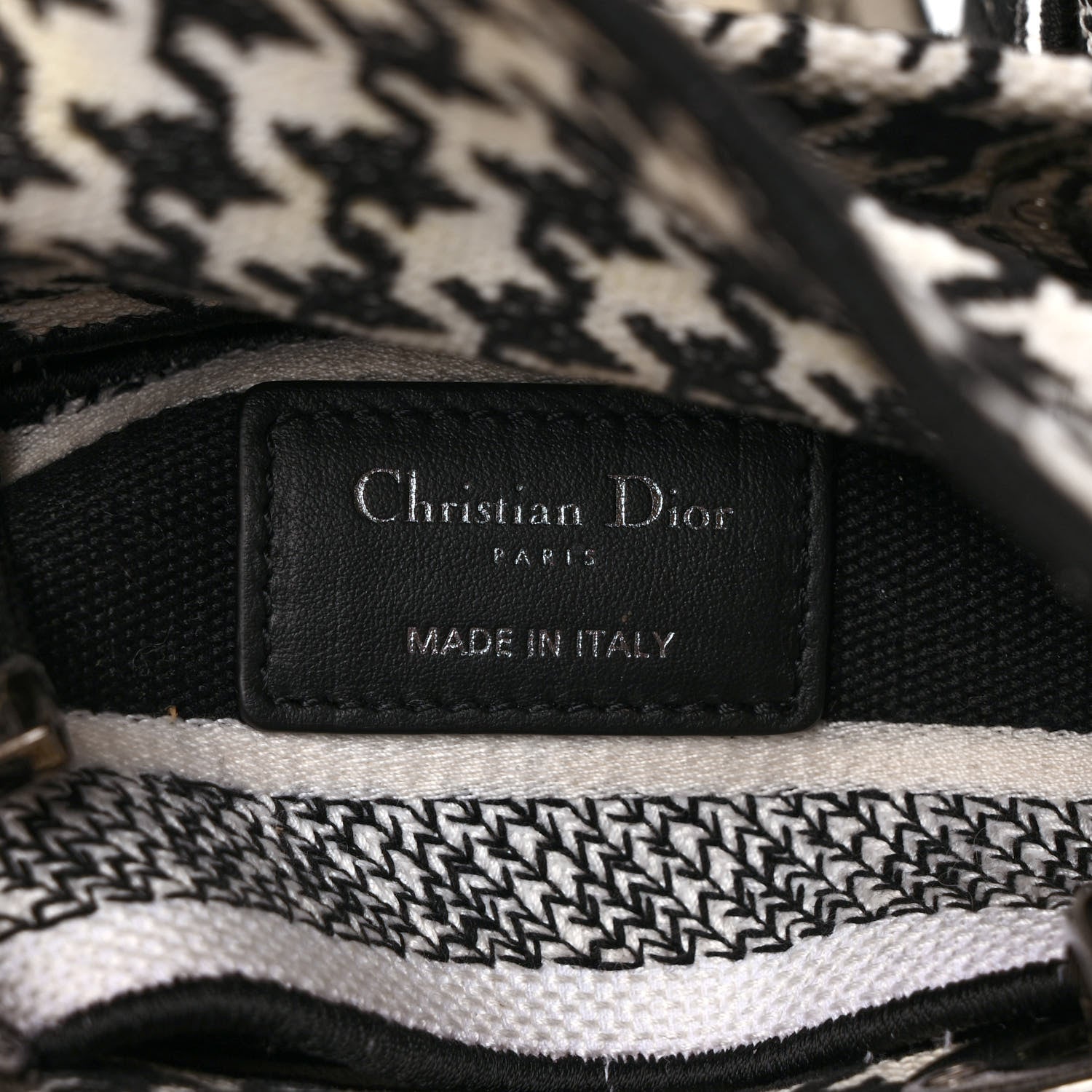 Christian Dior Canvas Houndstooth Embroidered Mini Lady D-Lite Black White 6 of 9
