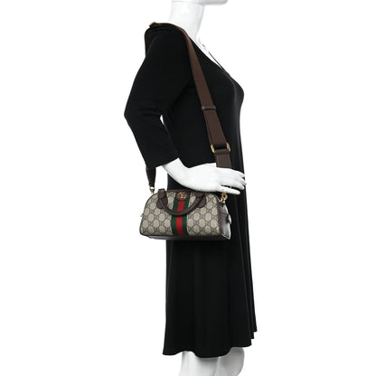 Gucci GG Supreme Monogram Textured Dollar Calfskin Web Mini Ophidia Top Handle Bowler Bag Beige Ebony New Acero 2 of 8