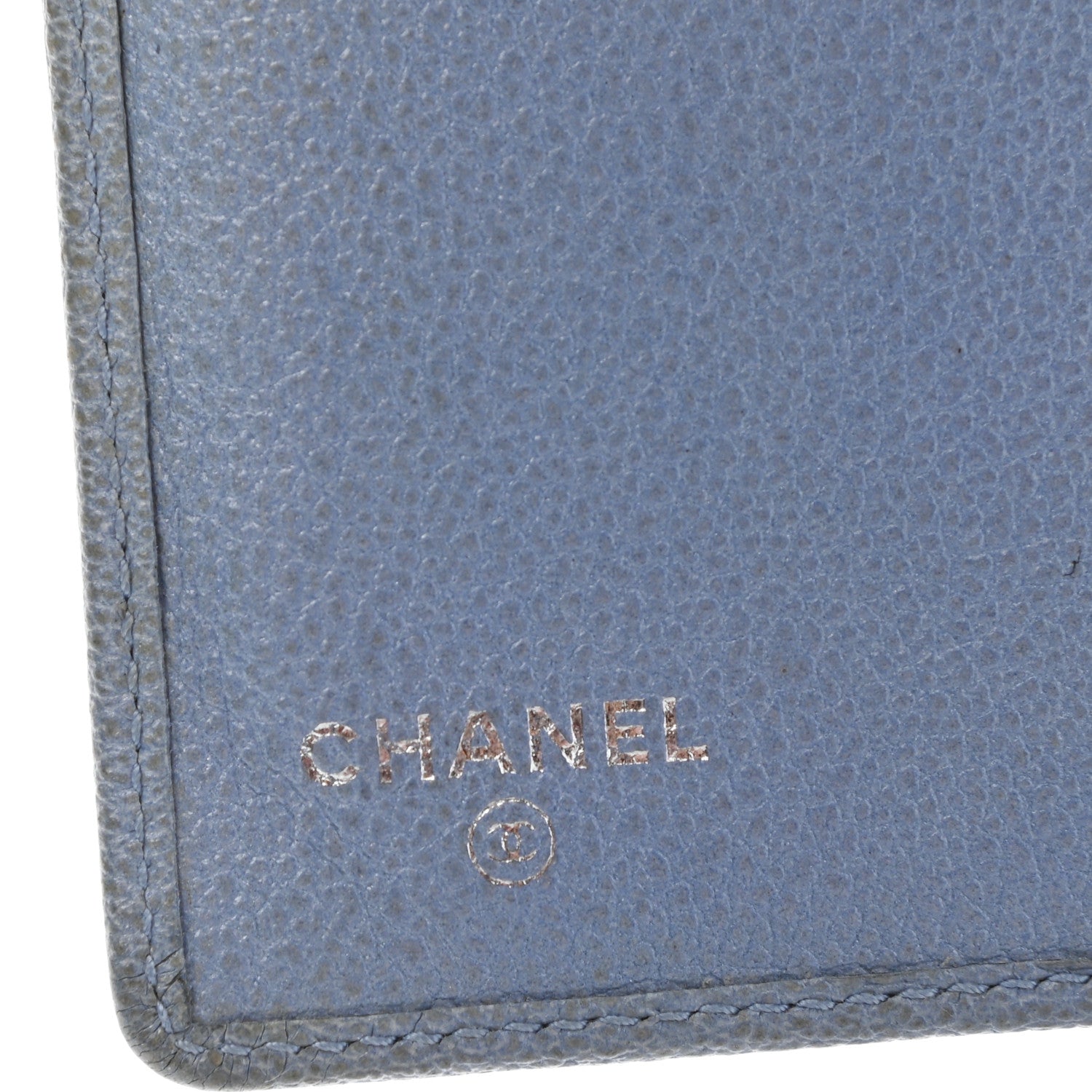 Chanel Goatskin Camellia Embossed Yen Wallet Blue 6 of 12