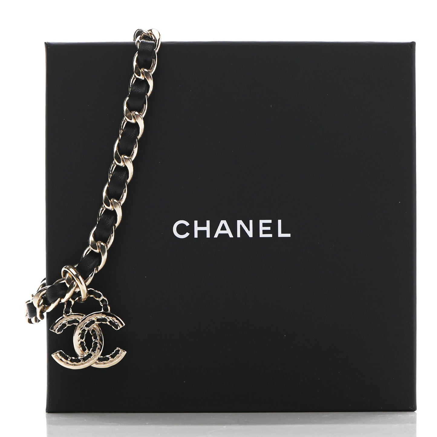 Metal Lambskin Chain CC Choker Necklace Black Gold