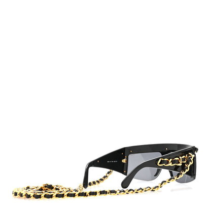 Chanel Acetate Metal Calfskin Chain Sunglasses 0026 Black 4 of 6
