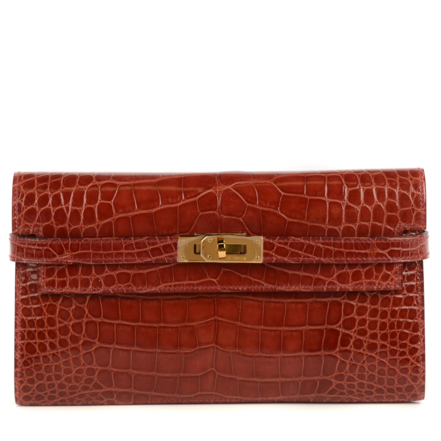 Hermes Shiny Alligator Kelly Longue Wallet Rouge H 1 of 16