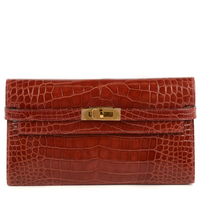 Hermes Shiny Alligator Kelly Longue Wallet Rouge H 1 of 16