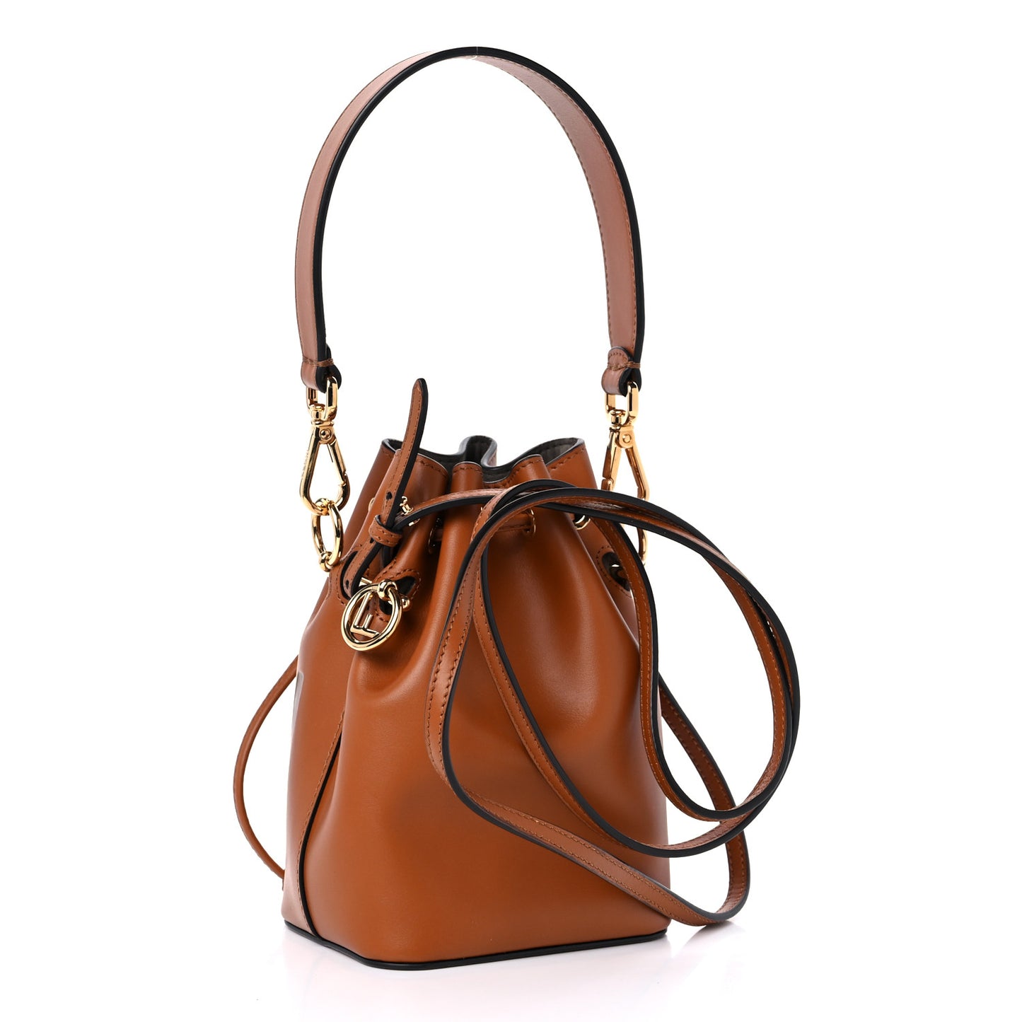 Vitello King F is Fendi Logo Embossed Mini Mon Tresor Bucket Bag Cuoio