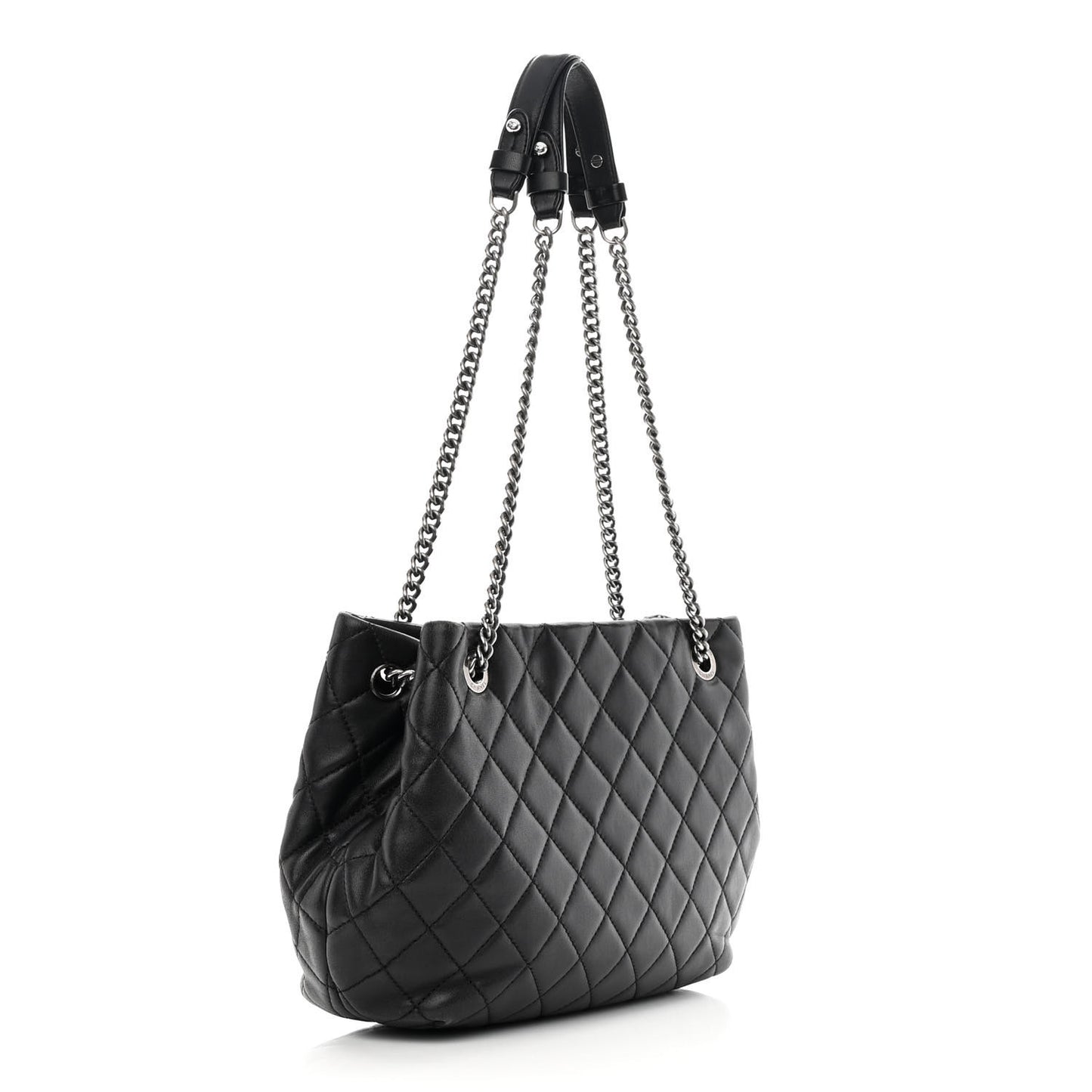 Lambskin Quilted Accordion Tote Black