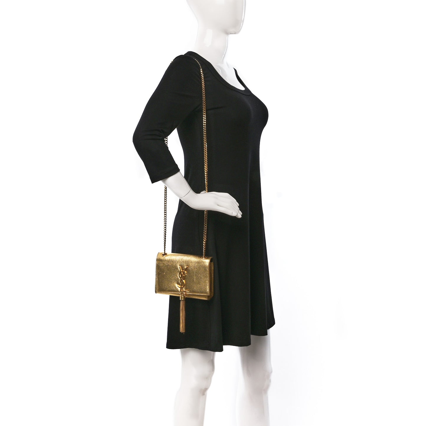 Metallic Calfskin Small Classic Monogram Kate Tassel Satchel Gold