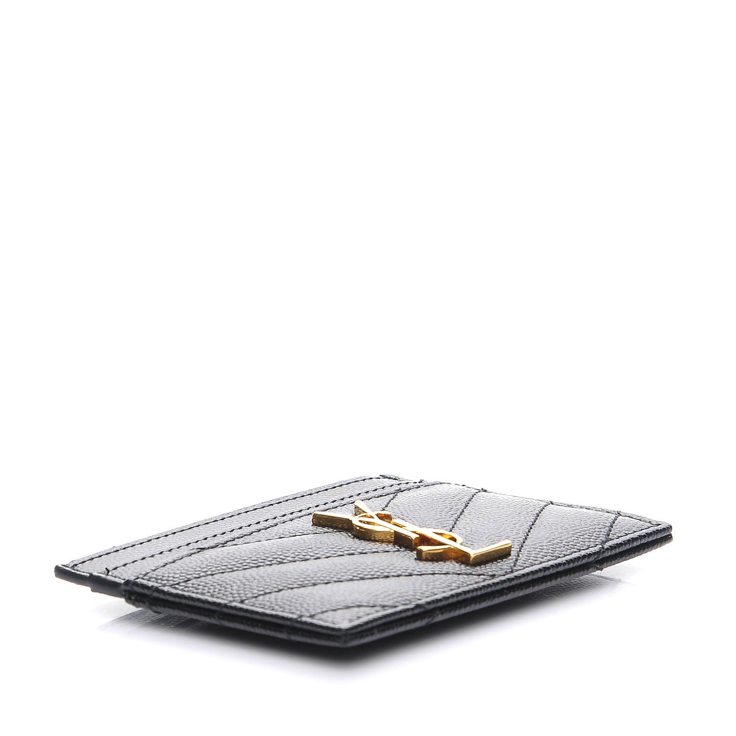Grain De Poudre Matelasse Chevron Monogram Credit Card Case Black