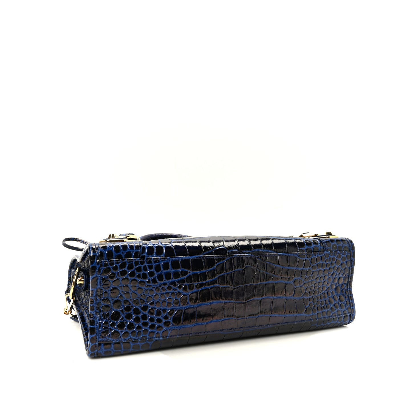 Calfskin Crocodile Embossed Gold Metallic Edge Hardware S City Bleu