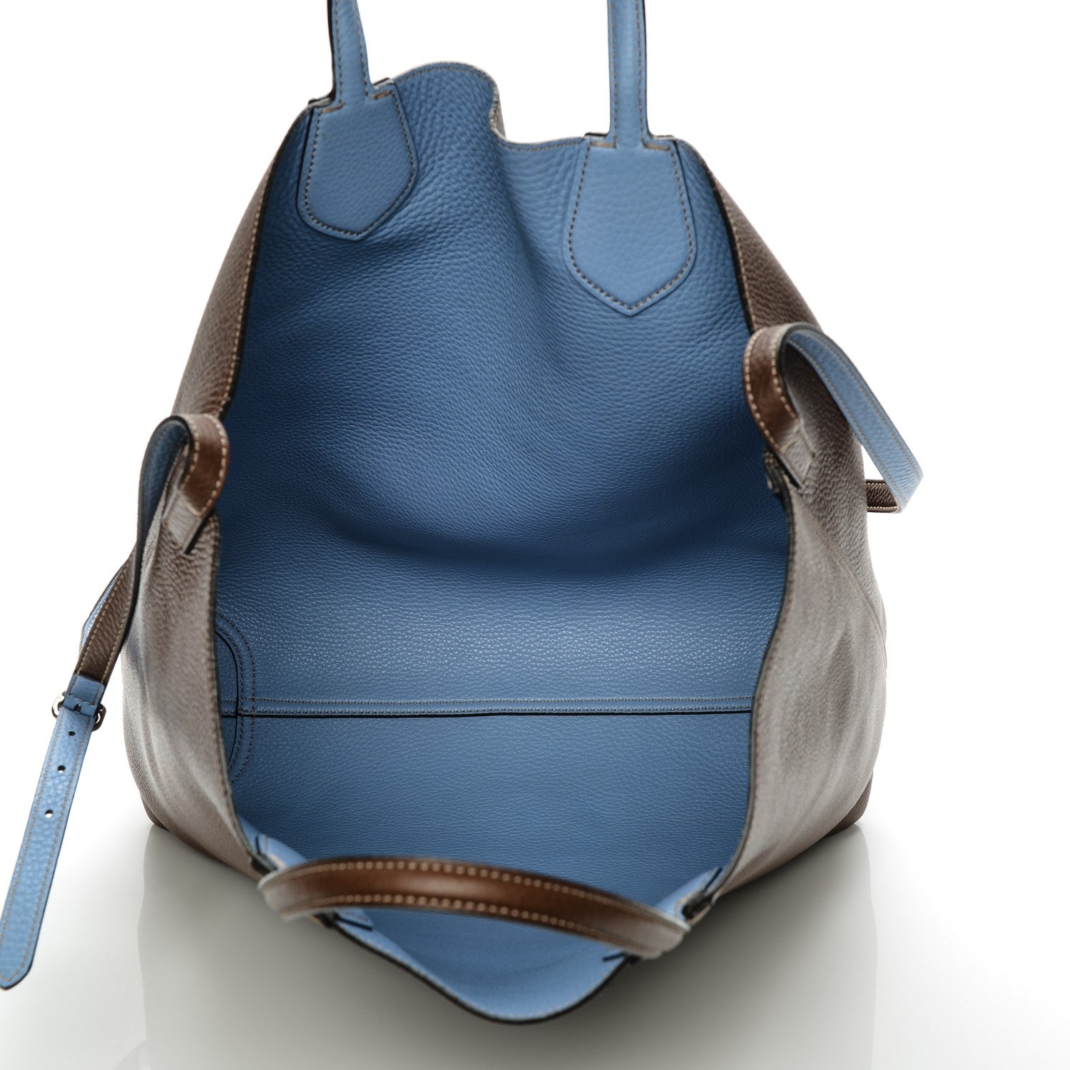 Gucci Cellarius Calfskin Bi-Color Medium Ramble Reversible Tote Nut Brown Mineral Blue 6 of 7