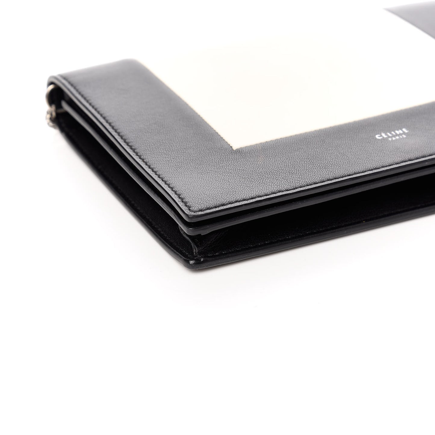 Smooth Lambskin Frame Evening Chain Clutch Black White