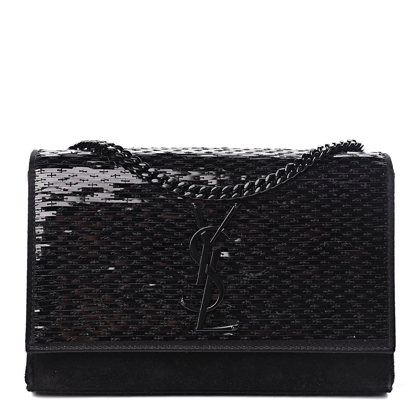 Suede Sequin Monogram Small Kate Shoulder Bag Black