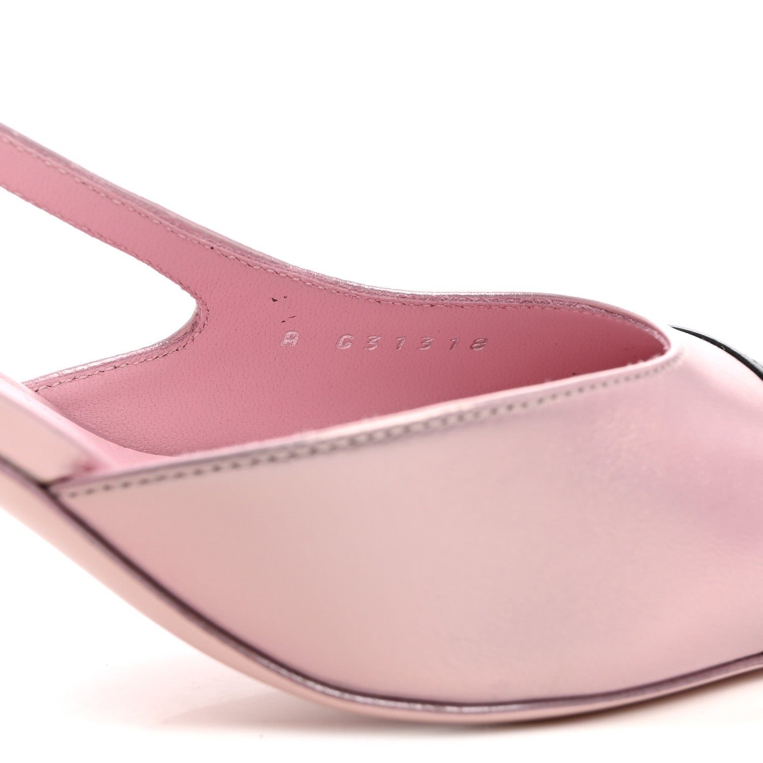 Chanel Laminated Lambskin Patent Cap Toe CC Slingback Pumps 39.5 Light Pink Black 9 of 9