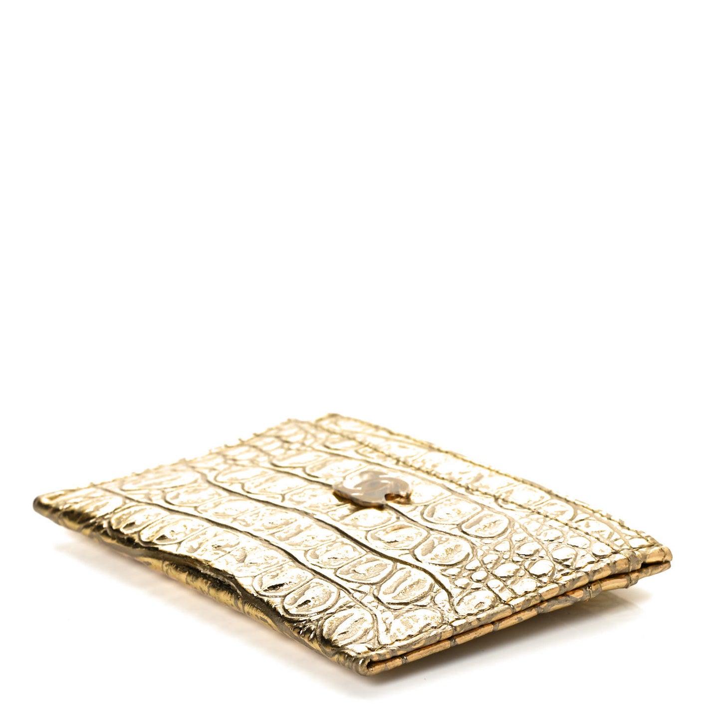 Metallic Calfskin Crocodile Embossed Cocodile Card Holder Gold