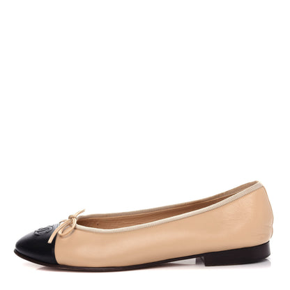 Chanel Lambskin Cap Toe CC Ballerina Flats 39.5 Beige Black 1 of 10