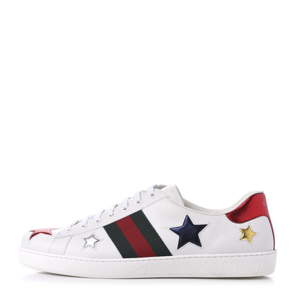 Gucci Calfskin Ayers Web Star Embroidered Mens Ace Sneakers 11 White Multi 1 of 11