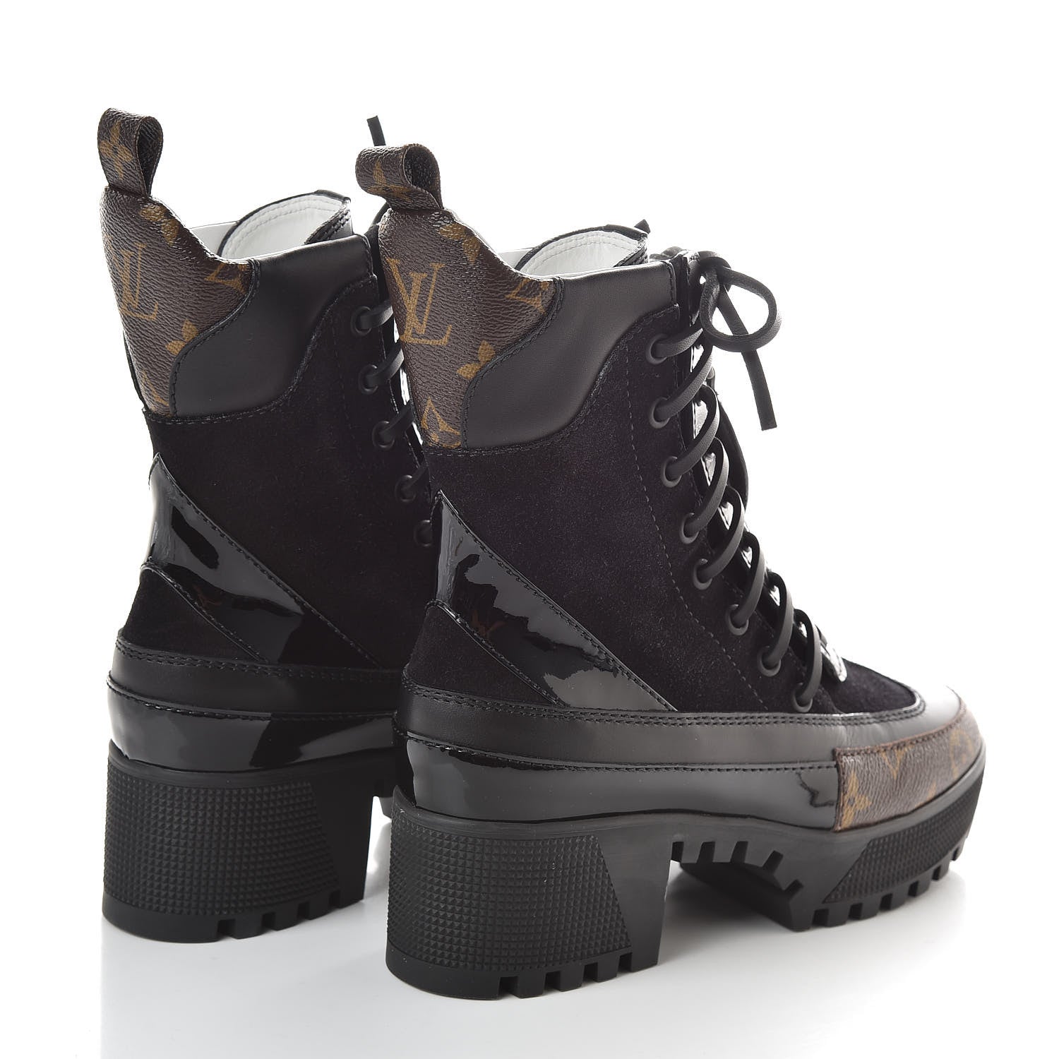 Louis Vuitton Suede Calfskin Monogram Zip Up Laureate Platform Desert Boots 35 Black 4 of 8