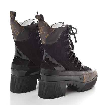 Louis Vuitton Suede Calfskin Monogram Zip Up Laureate Platform Desert Boots 35 Black 4 of 8