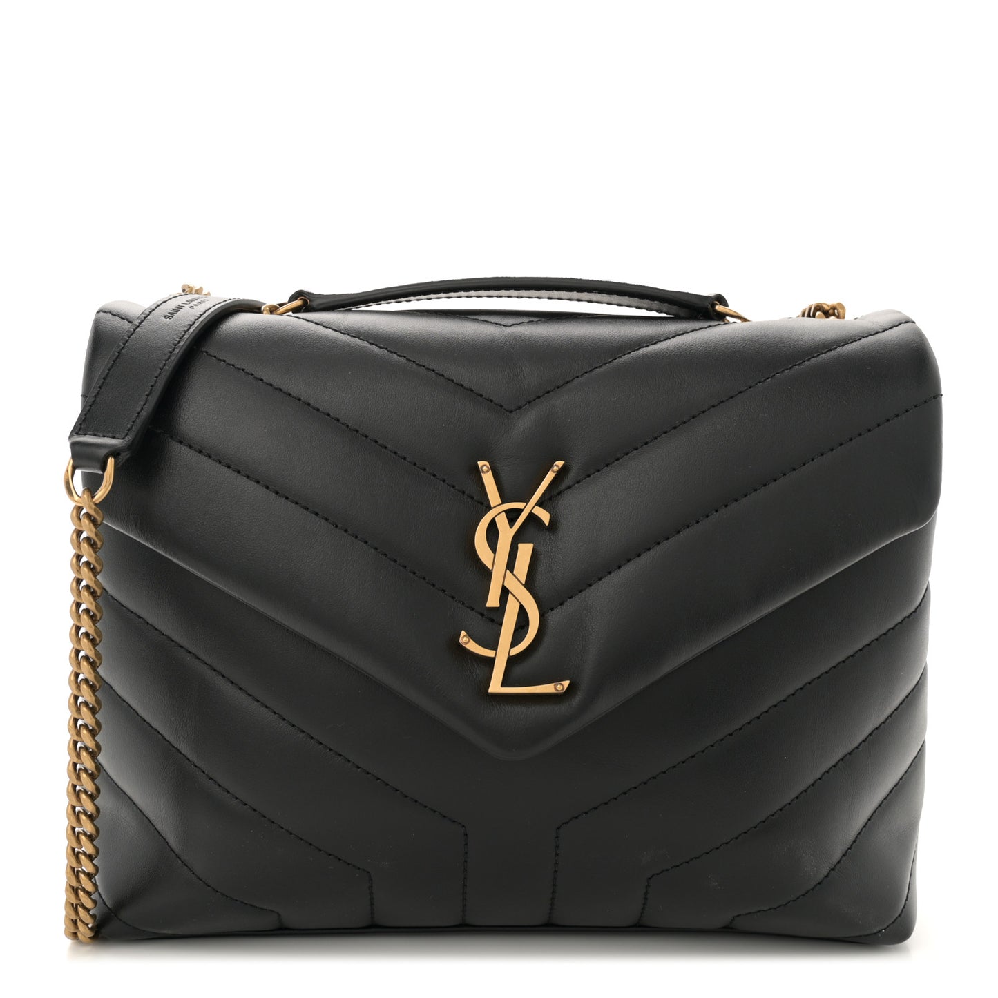 Calfskin Y Quilted Monogram Small Loulou Chain Satchel Black