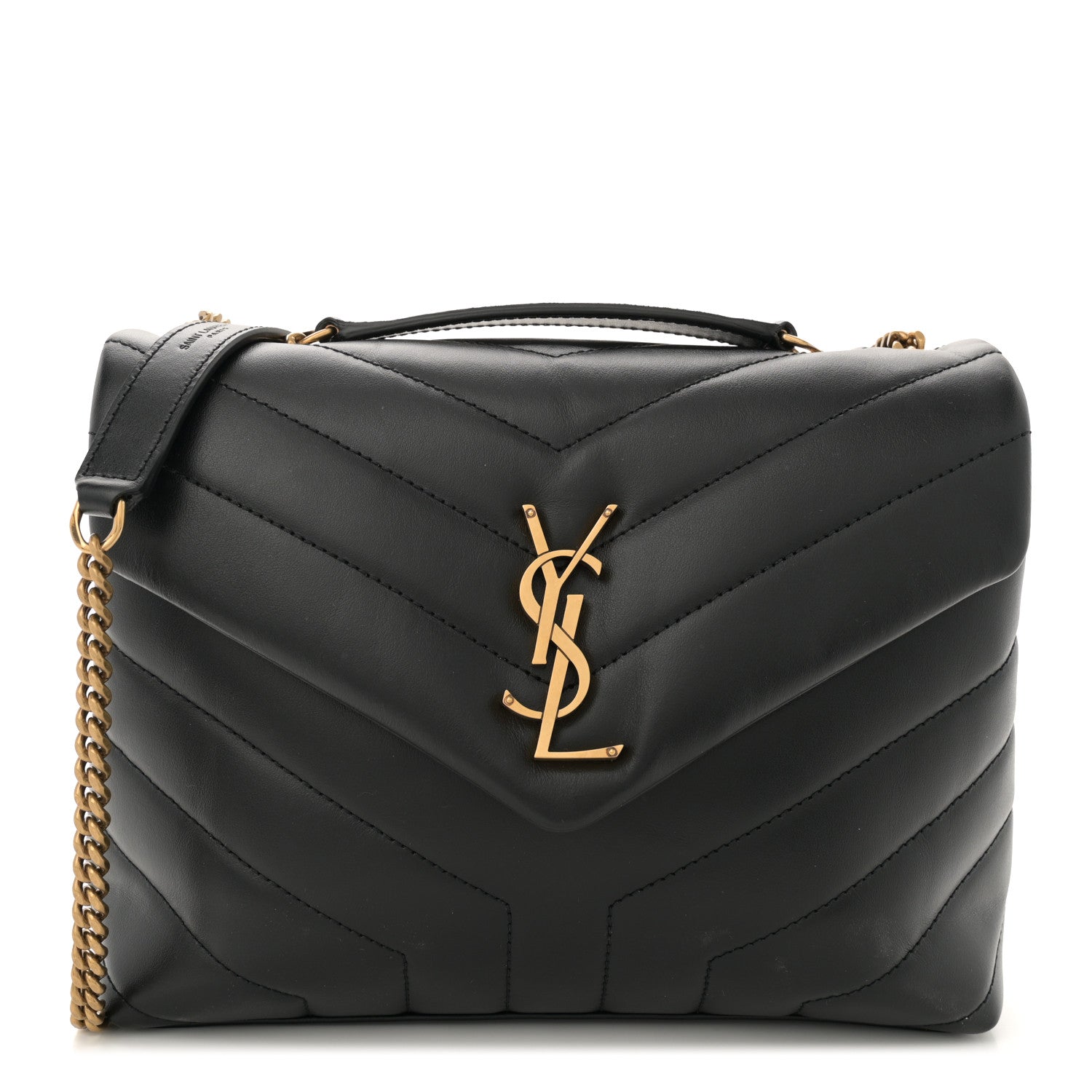 Saint Laurent Calfskin Y Quilted Monogram Small Loulou Chain Satchel Black 1 of 10