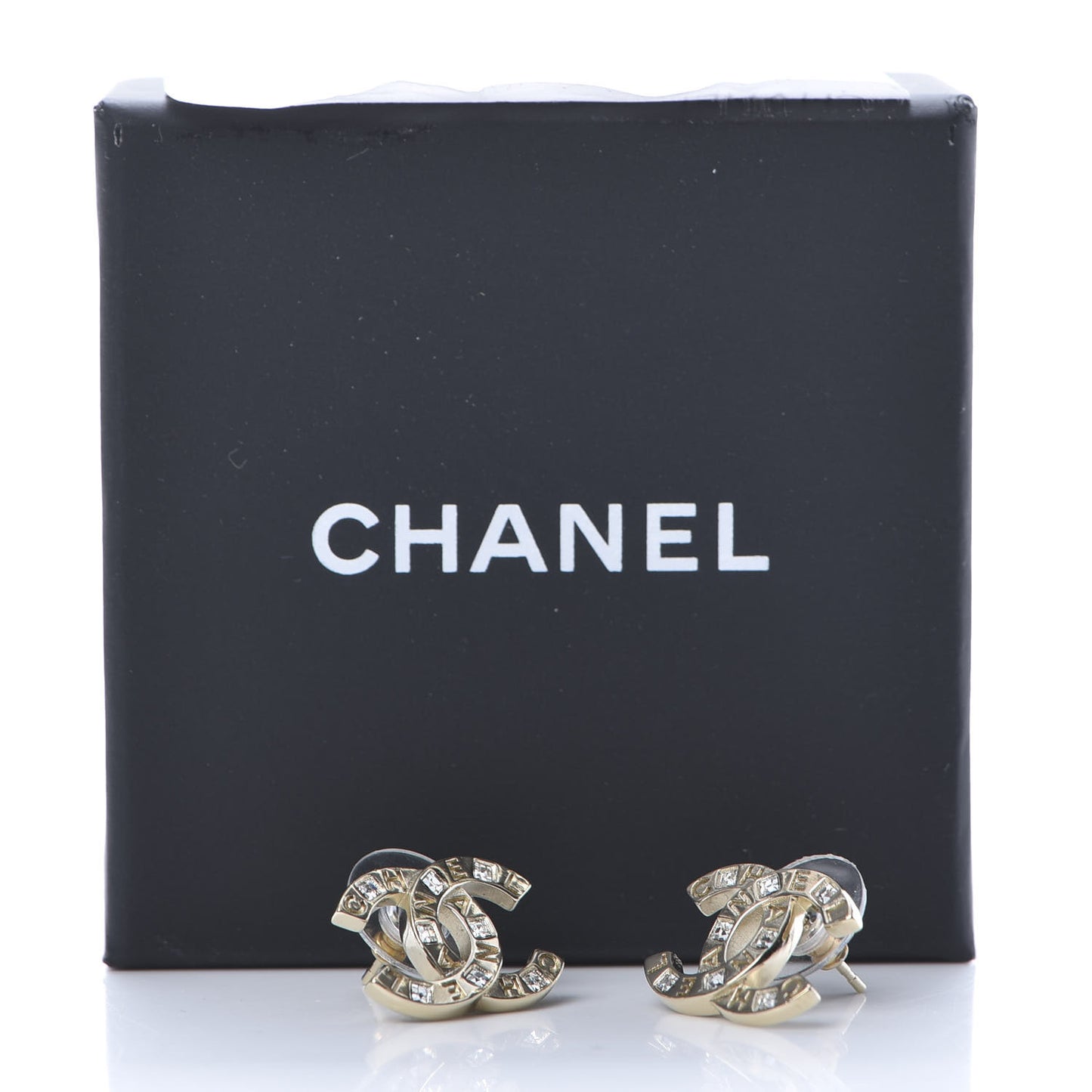 Crystal Metal CC Paris Button Stud Earrings Gold