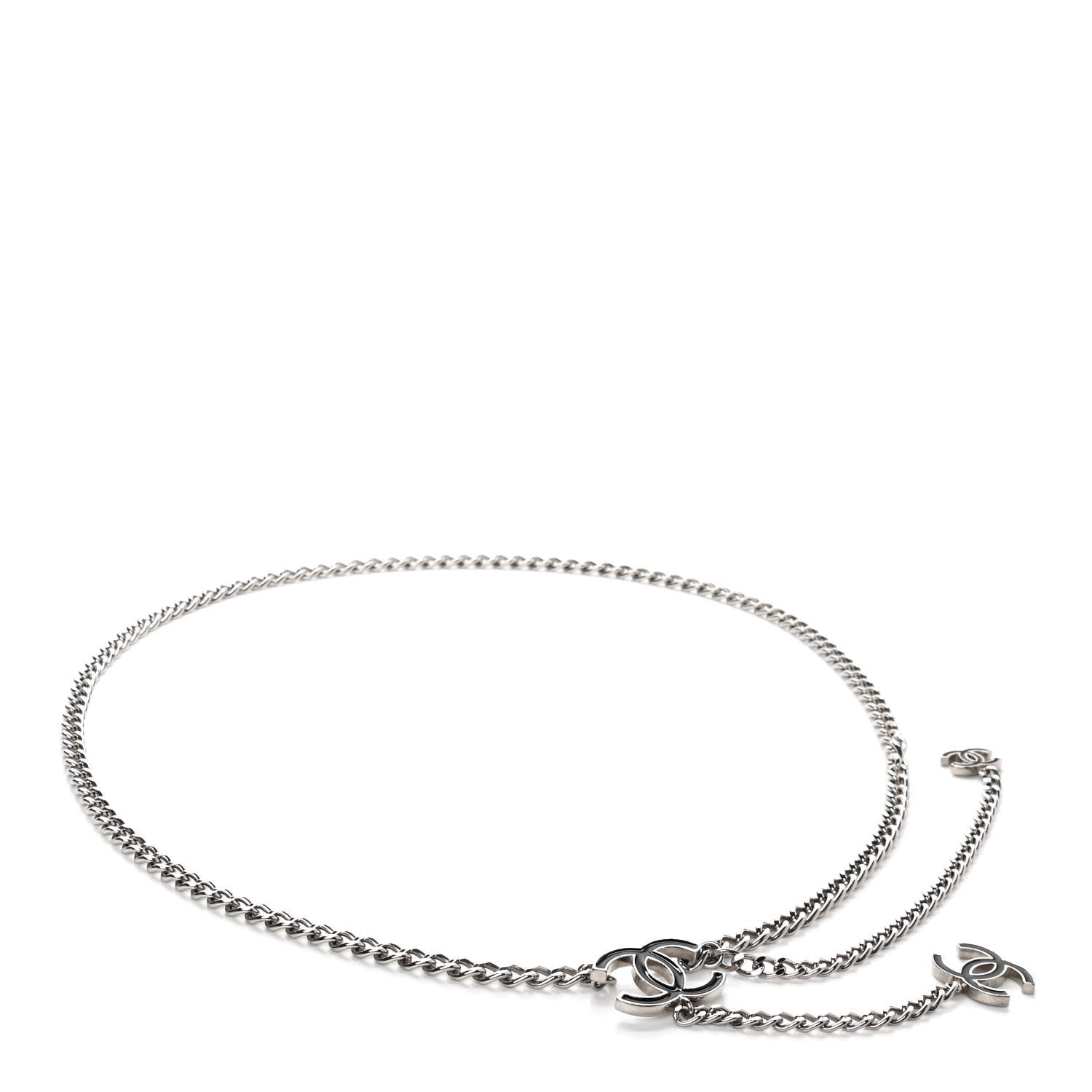 Chanel Enamel CC Chain Logo Belt Silver Black 1 of 5