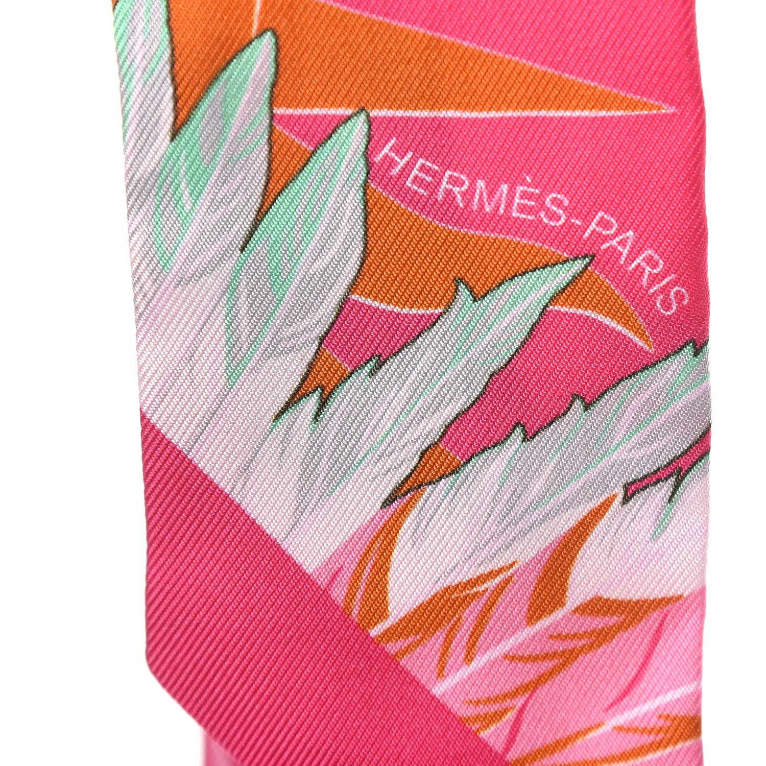 Hermes Silk Cheval Phoenix Twilly Fuchsia Vert Rose 5 of 5