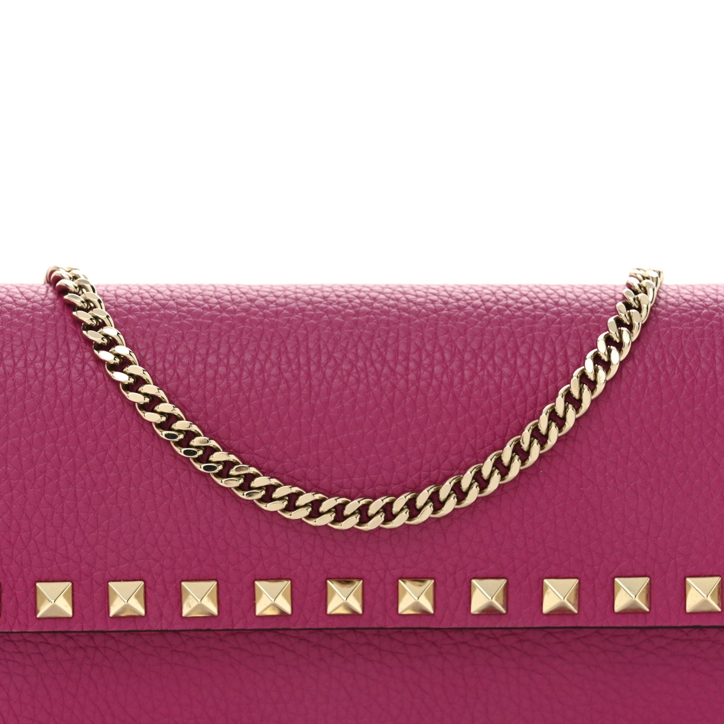 Pebbled Calfskin Rockstud Flap Wallet On Chain Rose Violet