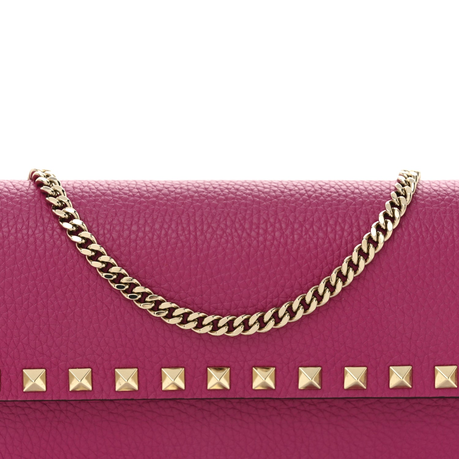 Valentino Garavani Pebbled Calfskin Rockstud Flap Wallet On Chain Rose Violet 7 of 9