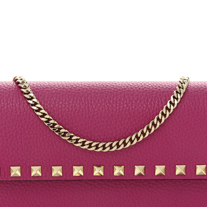 Valentino Garavani Pebbled Calfskin Rockstud Flap Wallet On Chain Rose Violet 7 of 9