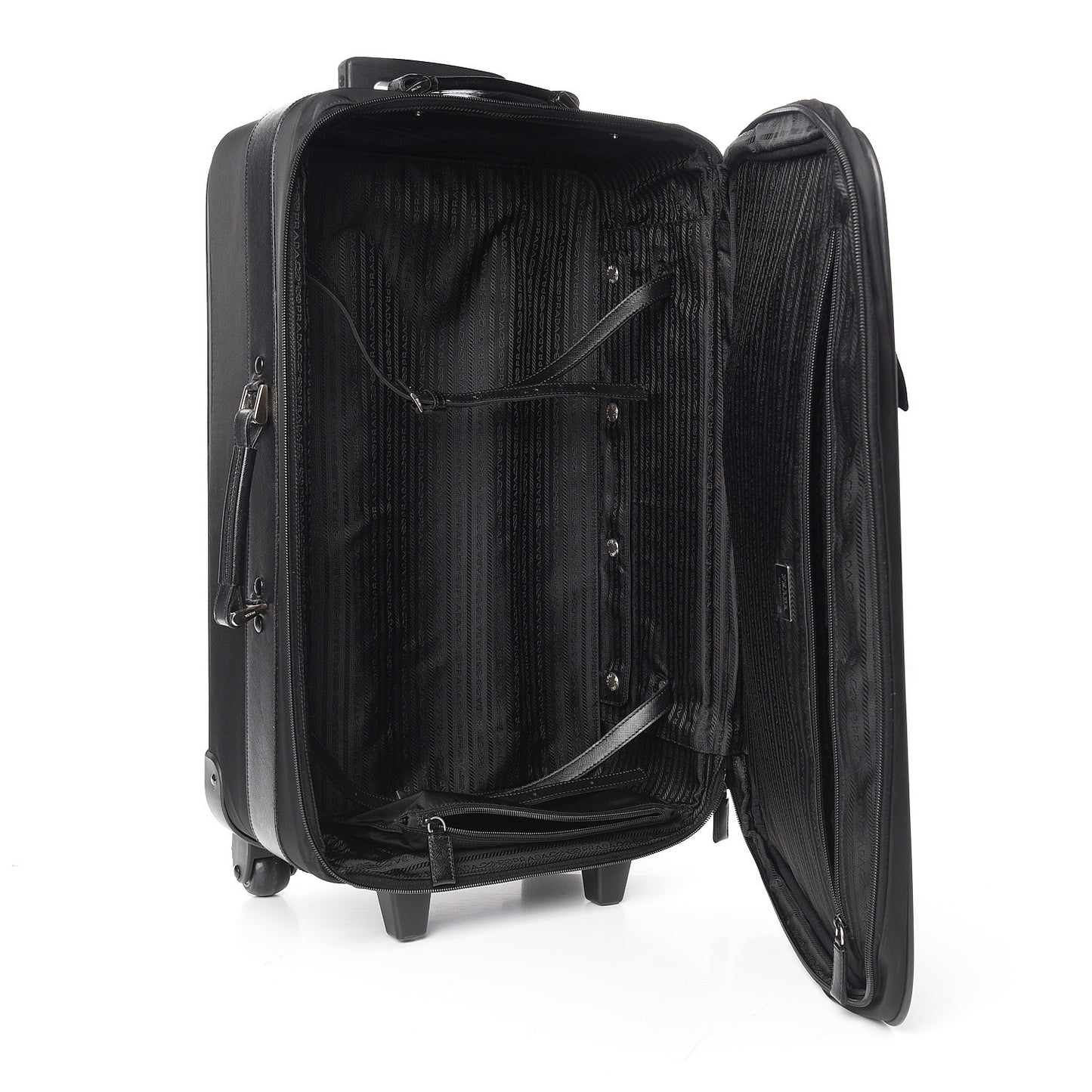 Tessuto Nylon Saffiano Trolley Luggage Black