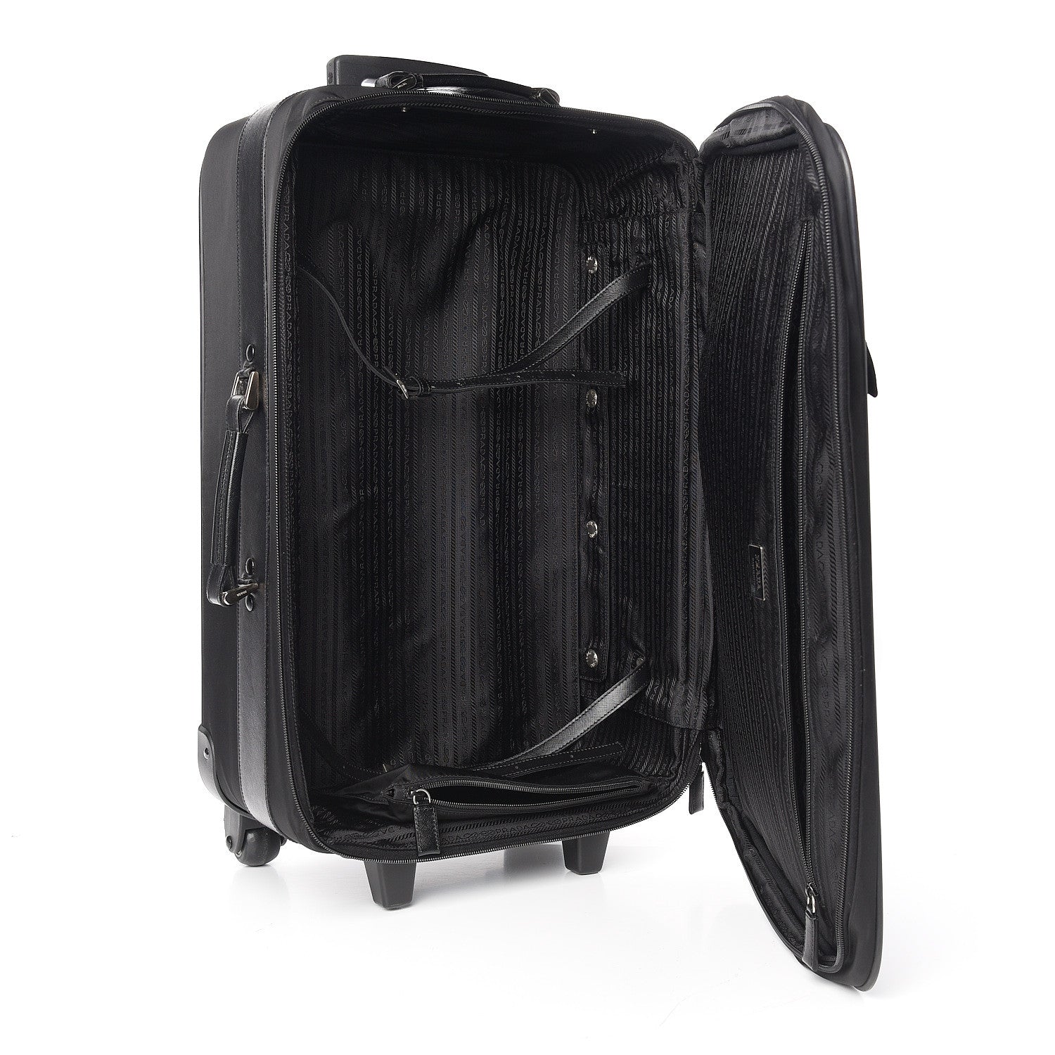 Prada Tessuto Nylon Saffiano Trolley Luggage Black 6 of 10